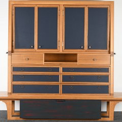 SOLD 8753 Michael Ryan Custom Oak and Leather Cabinet