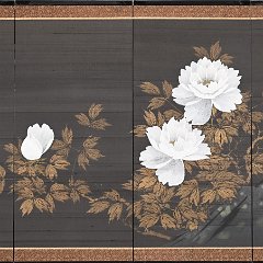 9179 Asian Lotus Flower On Silk Four Panel Wall Hanging