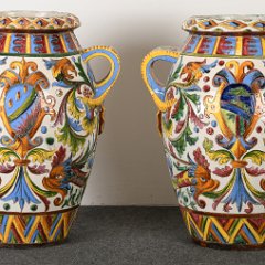 SOLD 9058 Pair of Italian Majolica Terracotta Earthenware Vases