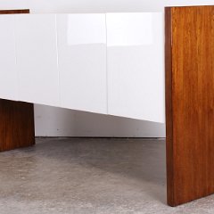 SOLD Milo Baughman White Lacquered and Wood Credenza