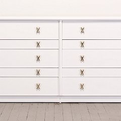 SOLD Paul Frankl White Dresser with Brass Pulls