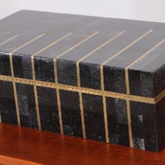 SOLD Maitland Smith Brass Black Tessellated Marble Box