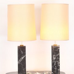 SOLD 8581 Robsjohn Gibbings Style Monumental Black Marble Lamps
