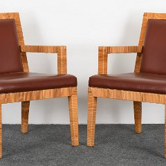 SOLD 8663 Pair of Rattan and Leather Armchairs by Bielecky Brothers