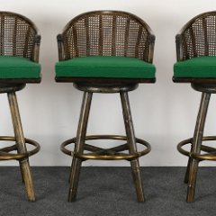 SOLD 8722 McGuire Set of 3 Rattan and Brass Bar Stools