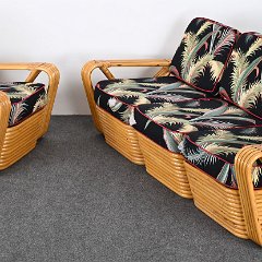SOLD 9146 Paul Frankl Style Rattan Sofa and Lounge Chair