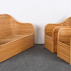SOLD 9180 Pencil Rattan Pair Chairs and Sofa
