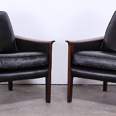 SOLD Danish Rosewood Black Leather Chairs Pair