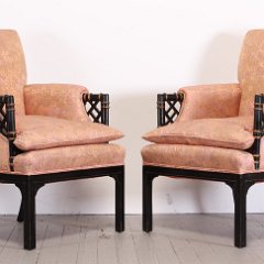 SOLD Hollywood Regency Bamboo Upholstered Armchairs