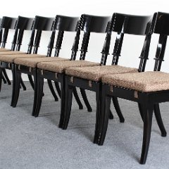 SOLD Klismos Black Lacquer Dining Chairs Robsjon Gibbings Style