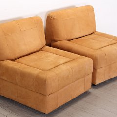 SOLD Lafer Pair of Suede Slipper Chairs