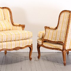 SOLD Louis XV Pair Yellow Stripped Bergeres