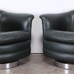 SOLD Milo Baughman Green Leather and Chrome Chairs