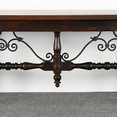 SOLD 9054 Spanish Style Table with Wrought Iron Stretcher Base