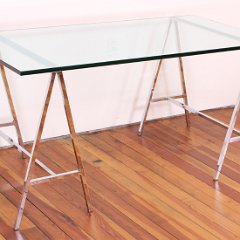 SOLD Chrome Glass Trestle Table Desk