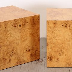 SOLD Milo Baughman Burled Elm Pair Side Tables