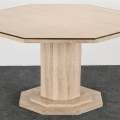 SOLD Travertine Octagon Dining Table with Brass Trim